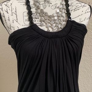 Boho Festival Sky Jersey Halter Beaded Top Blk S